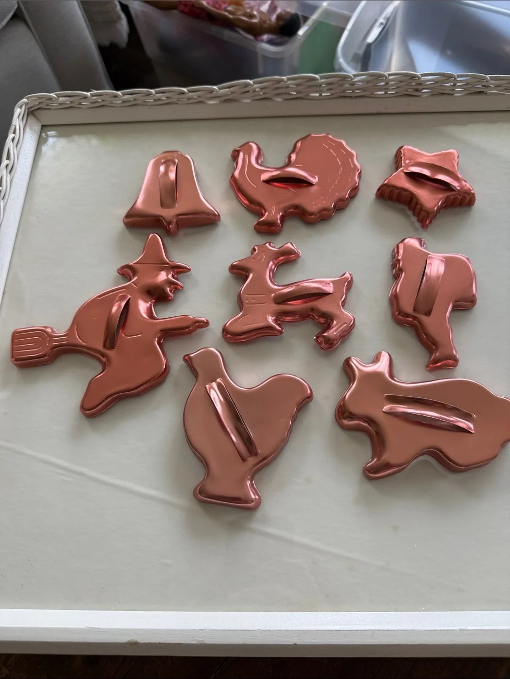 Vintage Copper Tone Aluminum Cookie Cutters Set of 8